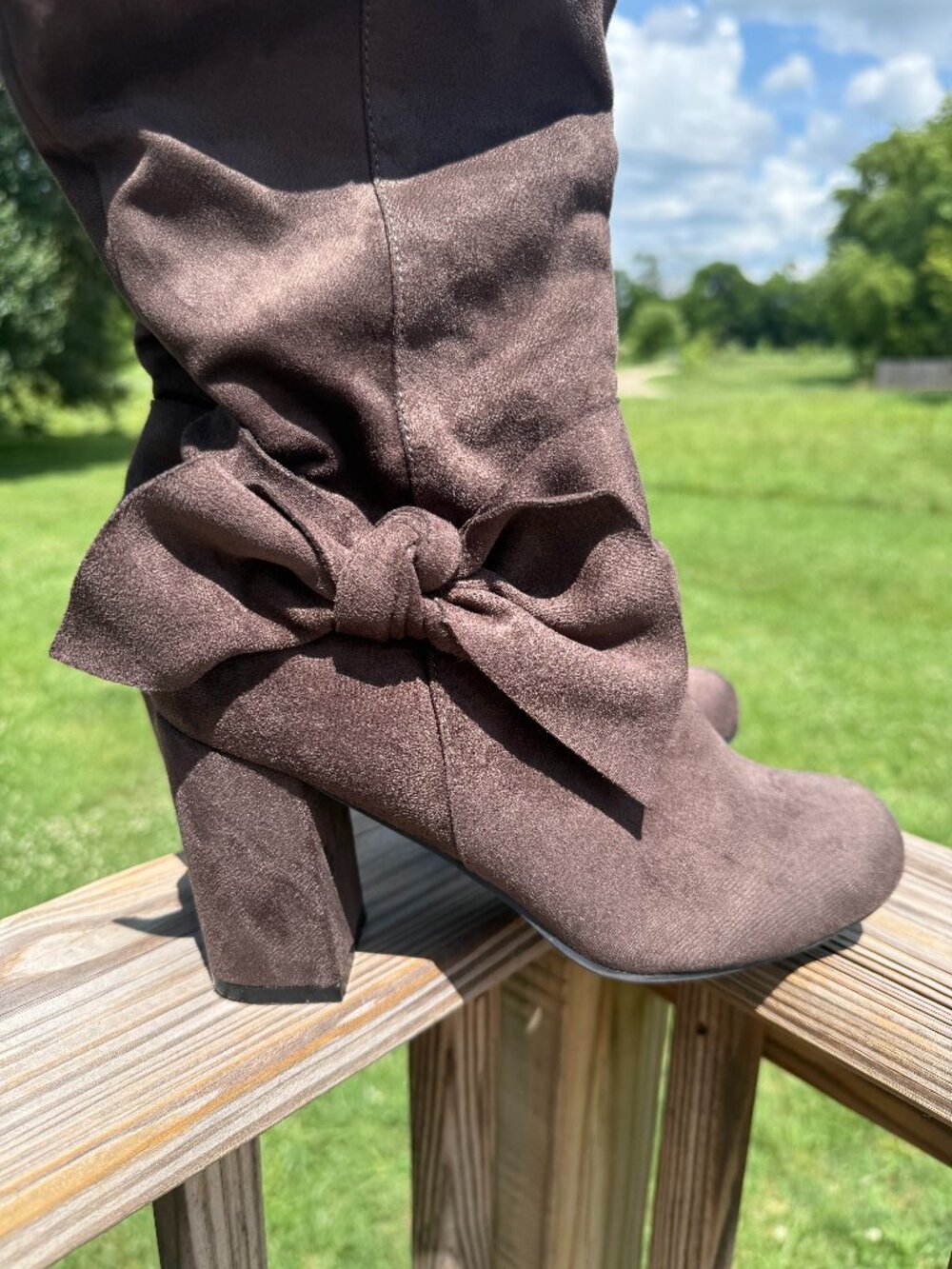 Brown Bow Knee High Boots 7.5 Coquette Y2K Balletcore Western Chic Style 3800